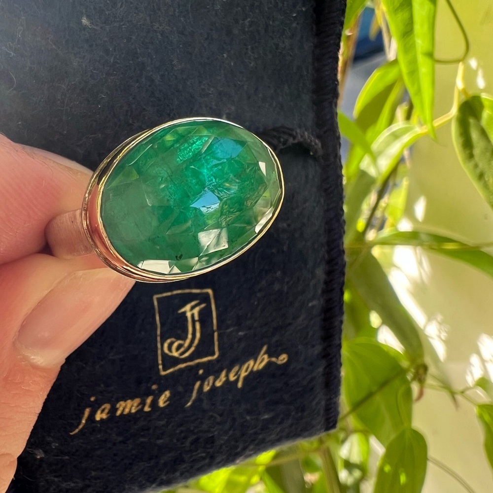Jamie Joseph Asymmetrical Oval Rose Cut Emerald Ring